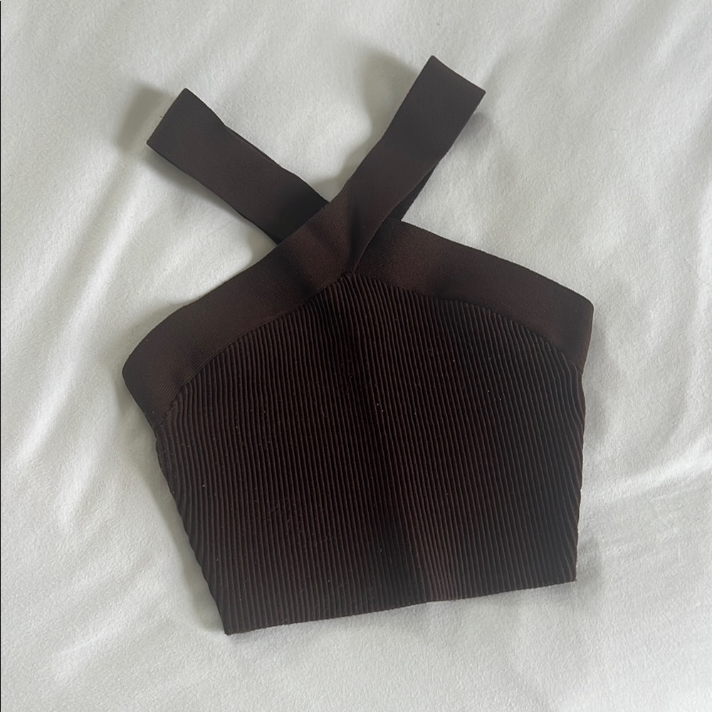 Elegant Brown Ribbed Women's Top